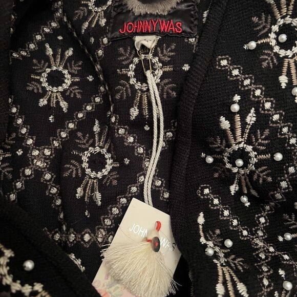 Johnny Was BIYA NWT Midi Embroidered Jacket Coatigan Cardigan Black Pearl Sz S - Picture 4 of 7